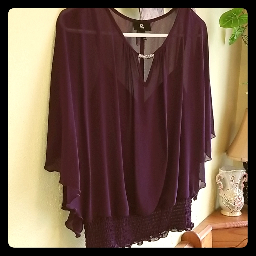 IZ Byer Embellished Cape Style Blouse ~ NWOT